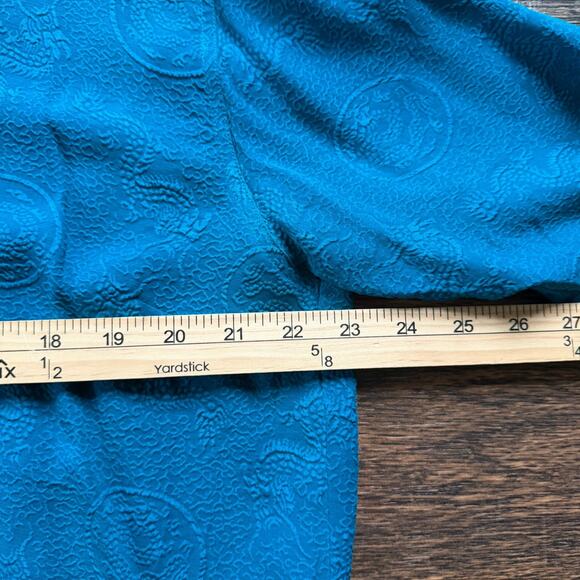 Vintage Chico’s Design 100% Silk Mandarin Collar Dragon Button Shirt Teal Sz 2 - Picture 6 of 6
